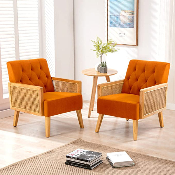 Modern Cane Armchair with Rattan Wicker Breathable Armrest 3 Colors