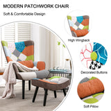 HomeMiYN Patchwork Chair,Accent Armchair with Ottoman Single Sofa Chair Orange