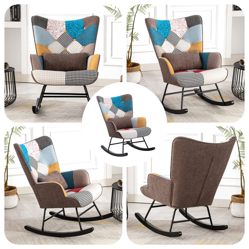 HomeMiYN Rocking Chair for Nursery Patchwork Accent High Back Rocking Chair