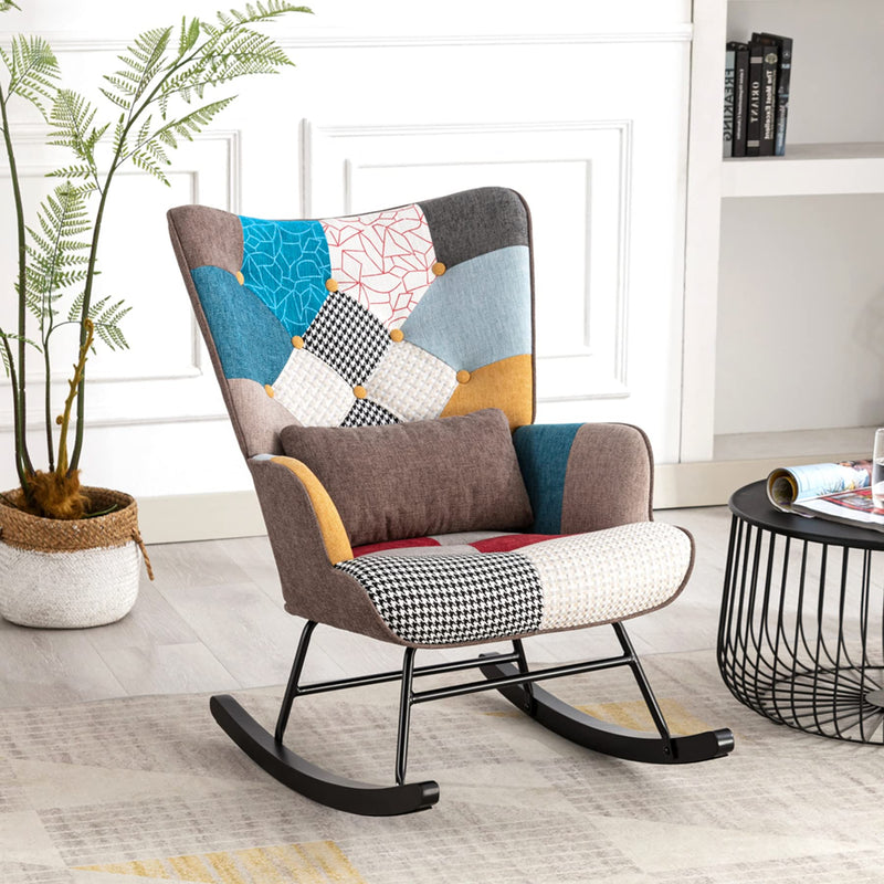 HomeMiYN Rocking Chair for Nursery Patchwork Accent High Back Rocking Chair