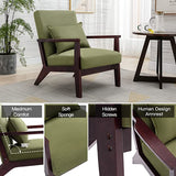 Mid-Century Wood Frame Armchair Retro Accent Chair with Pillow Breathable 5 Colors