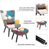 HomeMiYN Patchwork Chair,Accent Armchair with Ottoman Single Sofa Chair