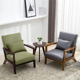 Mid-Century Wood Frame Armchair Retro Accent Chair with Pillow Breathable 5 Colors