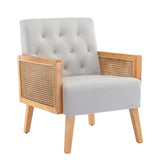 Modern Cane Armchair with Rattan Wicker Breathable Armrest 3 Colors