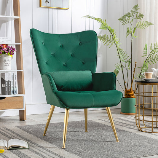 HomeMiYN Velvet Accent Chair Tufted Buttoned Wingback Armchair Green