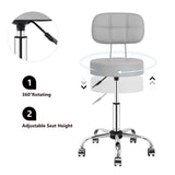 Swivel Round Rolling Stool with Backrest Tattoo Computer Lounge Dinning Pub 4 Colors