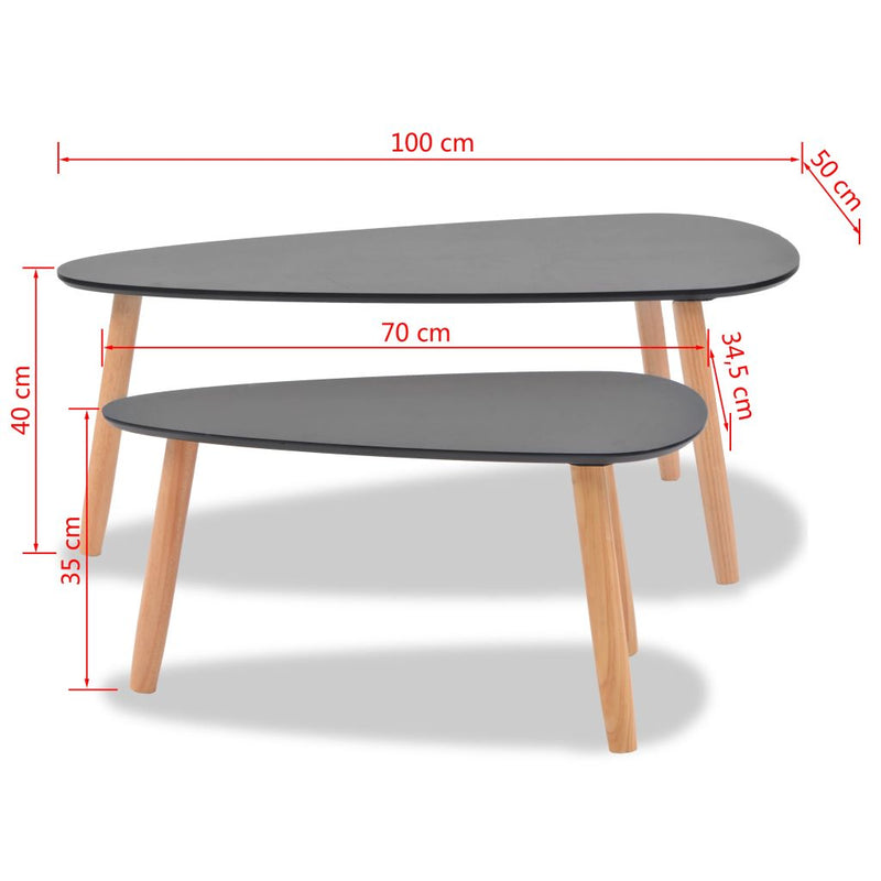 HomeMiYN Set of 2 Coffee Tables Solid Pine Wood Black