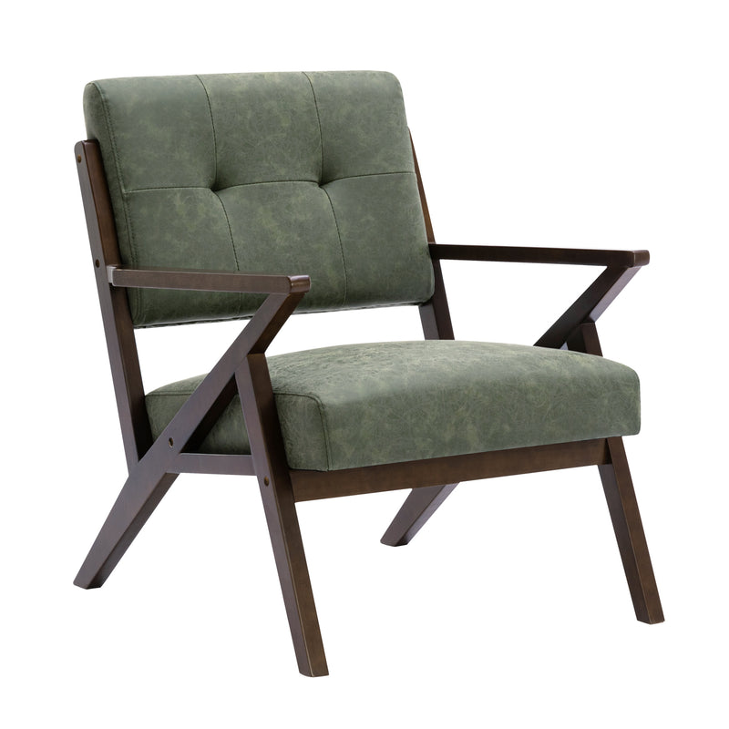 Mid-Century Wood Frame Armchair Retro Accent Chair with Pillow Breathable 5 Colors