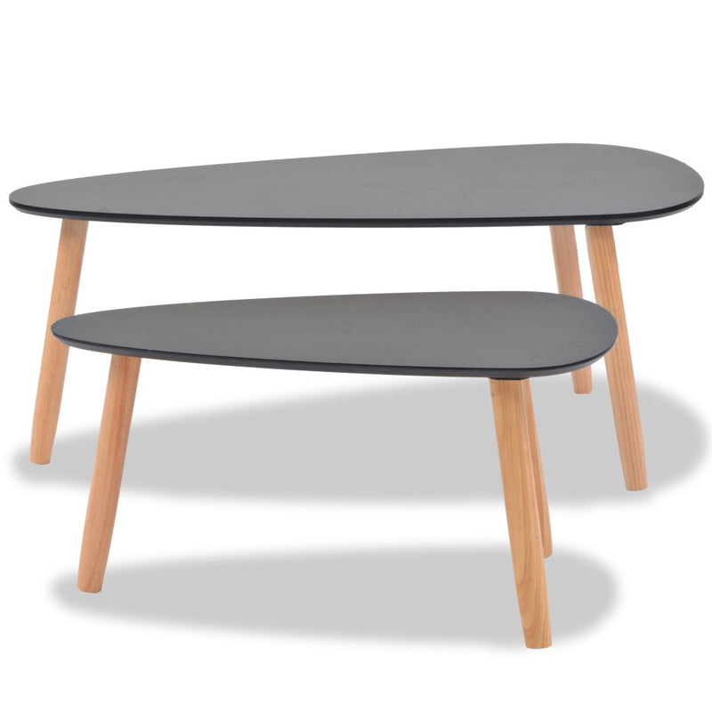 HomeMiYN Set of 2 Coffee Tables Solid Pine Wood Black