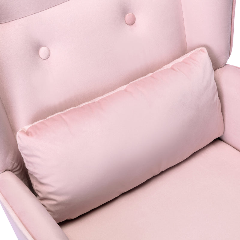 HomeMiYN Velvet Upholstered Chair with Solid Wood Legs and Waist Pillow Pink