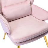 HomeMiYN Velvet Upholstered Chair with Solid Wood Legs and Waist Pillow Pink