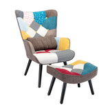 HomeMiYN Patchwork Chair,Accent Armchair with Ottoman Single Sofa Chair