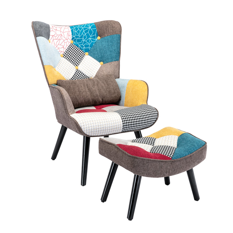 HomeMiYN Patchwork Chair,Accent Armchair with Ottoman Single Sofa Chair